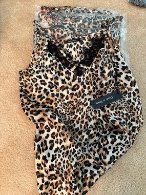 Doe & Rae Leopard-Print Satin Lace-Trim Cami - Brown & Black